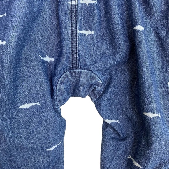 Tea Collection 100% Cotton Shark Print Denim Overalls Snap Closure Size 9-12 Mo - Picture 3 of 16